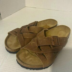 Lugano Birkenstock slide in sandal natural tan leather